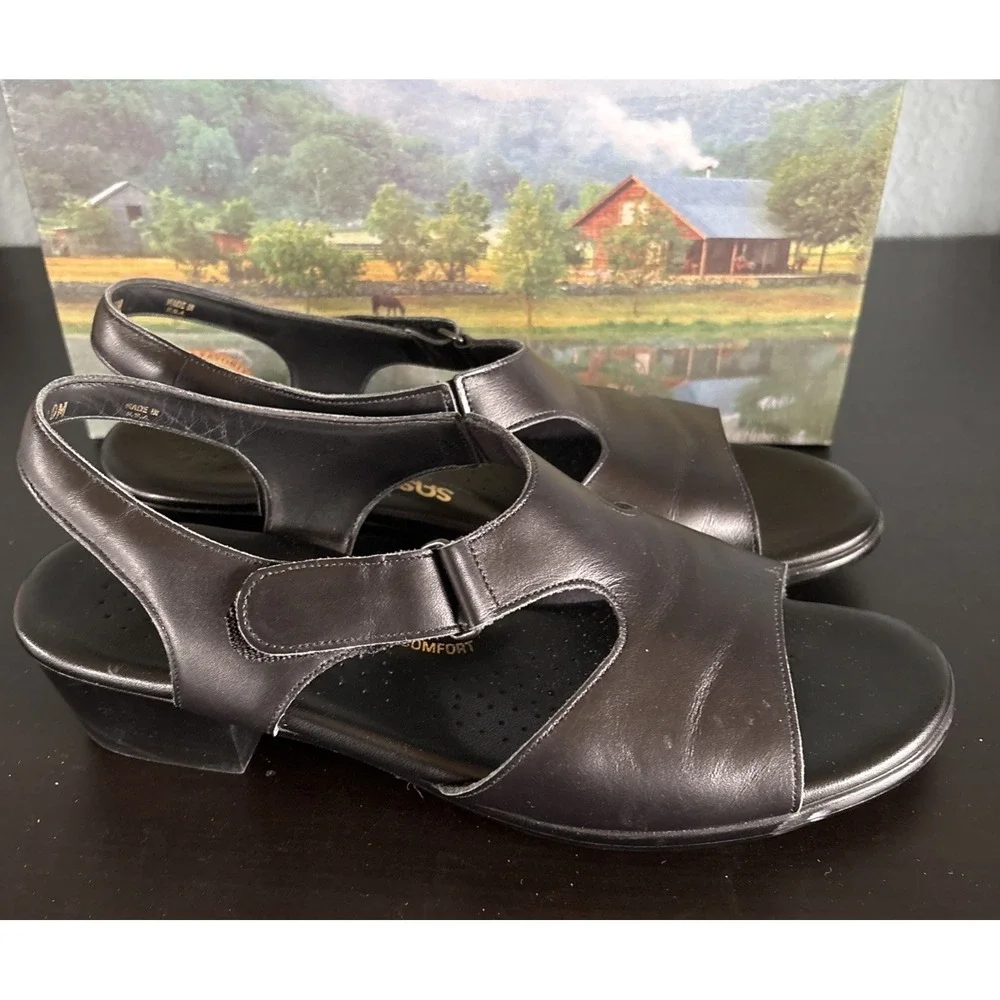 SAS Suntimer Sandals Womens Size 10 M Black Leather Tripad Comfort Strap